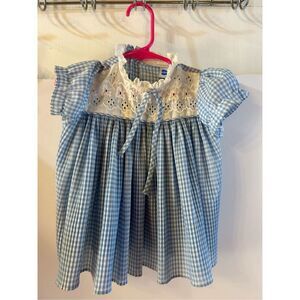 Baby B smock dress 6-12m blue white